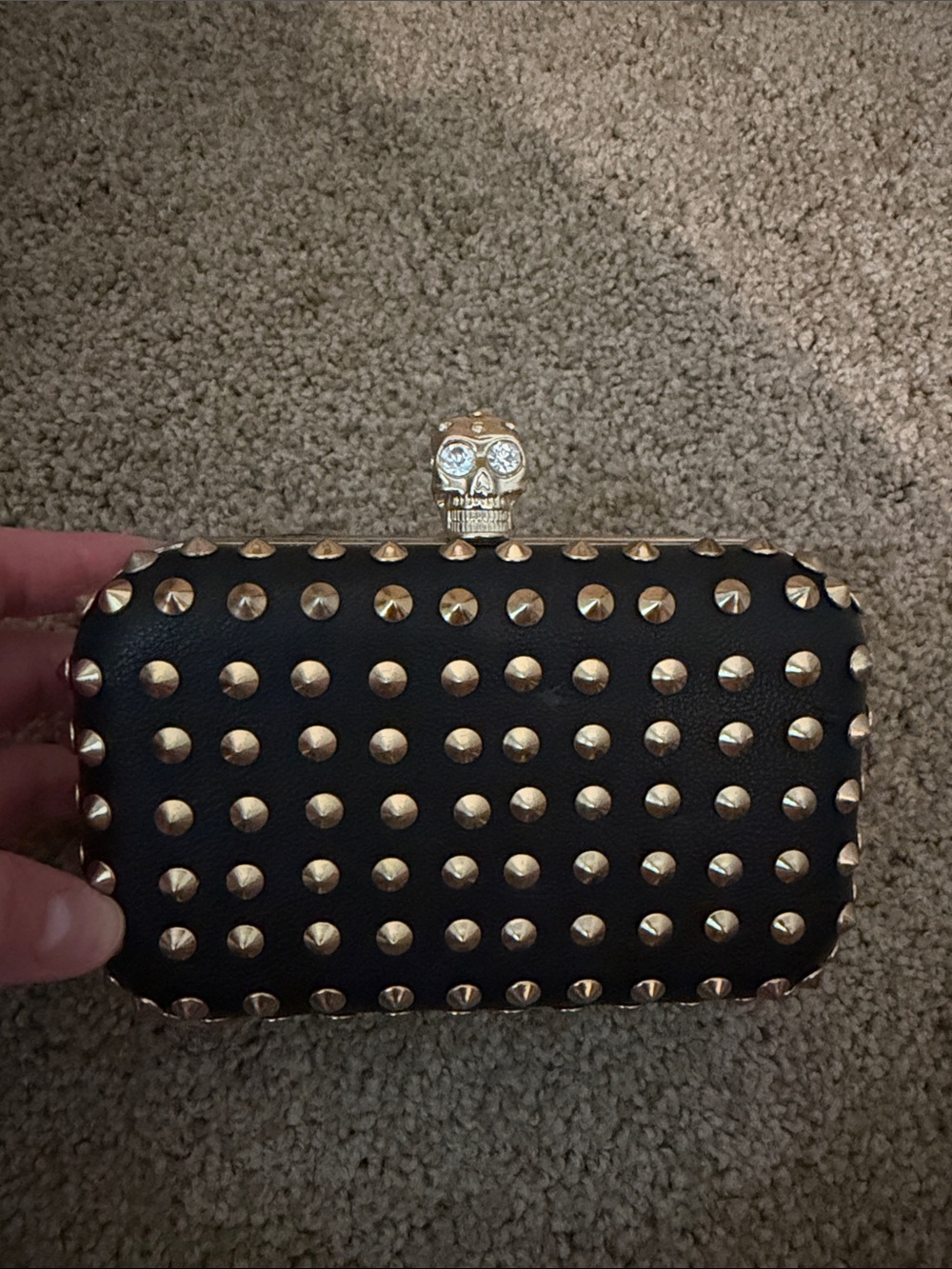 Nine West Black Clutch with Gold Studs and Skull Clasp
